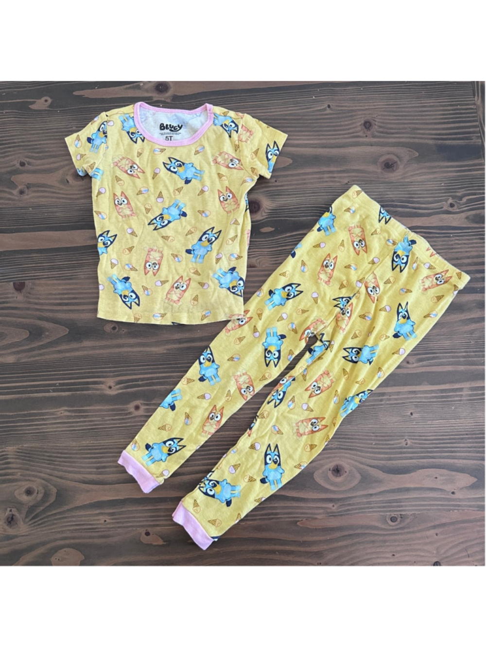 Girls Bluey Yellow Pink Ice Cream Pajama Set 5T 30